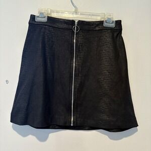 Kensie Black Snakeskin Faux Leather Mini‎ Skirt Full Zip XS Sexy Punk Grunge